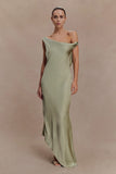 Yvette Slip Maxi Dress With Asymmetrical Hem Sage