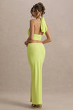 Aura Lime Green Halter Neck Cut Out Split Maxi Dress