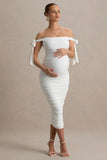 Chandelier White Bardot Maternity Midi Dress With Bow Details