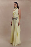 Santal Floral Chiffon Halter Maxi Dress Lemon