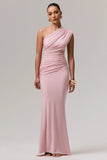 Mardi Pink Asymmetric Maxi Dress With Ruching