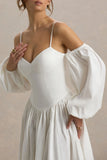 Macie Cream Sweetheart Midi Dress With Balloon Sleeves