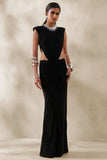 Imelda Black Boat Neck Maxi Dress With Body Cut Out Details