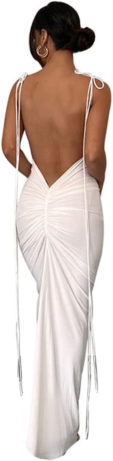 Women Sexy Backless Dress Bodycon Sleeveless Open Back Maxi Dress Formal Cocktail Wedding Guest
