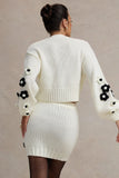 Louvre Cream Black Knit Cropped Floral Cardigan