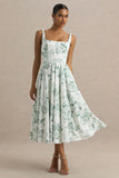 Lissa Green Porcelain Print Square Neck Midi Dress