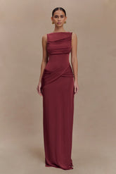 Henley Slinky Drape Maxi Dress Wine