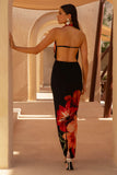 Kat Red Placement Floral Print Plunge Neck Maxi Dress