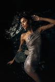 Lyle One Shoulder Glow Mesh Mini Dress Silver