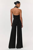 Asha Black High Neck Jumpsuit With Ruched Detail