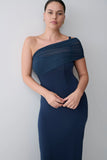 Hanh One Shoulder Mesh Maxi Dress Ink Blue