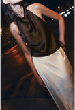 Women Halter Top Cowl Neck Backless Satin Silk Tank Tops Elegant Going Out Clubwear