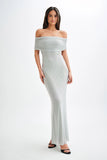 Arna Off Shoulder Diamante Maxi Dress Silver