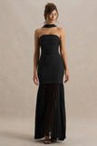 Jaquetta Black Belted Maxi Dress With Pleated Chiffon Skirt