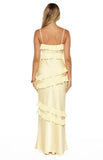 Audra Yellow Ruffle Satin Maxi Dress