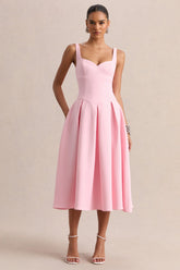 Greta Light Pink Sweetheart Neck Midi Dress