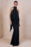 Sancelle Black Matte Satin Halter Neck Top