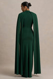Darielle Bottle Green High Neck Cape Sleeve Maxi Dress
