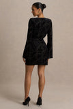 Vicenta Black Velvet Devore Plunge Neck Wrap Mini Dress
