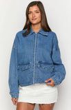 Abigail Mid Wash Denim Bomber Jacket