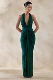 Lesley Bottle Green Plunge Neck Maxi Dress