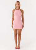 Aeline Knit Halter Mini Dress Pink