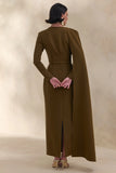 Jovea Olive Round Neck Maxi Dress With Cape Sleeve