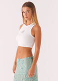 Signature Cropped Beaded Monogram Top White