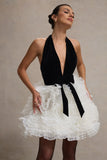 Meringue Black Velvet Plunge Neck Mini Dress With Tulle Skirt
