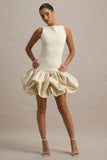 Tamie Stone Boat Neck Ruffled Mini Dress