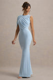 Rae Powder Blue Maxi Dress With One Sleeve Cape