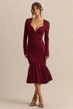 Camilly Burgundy Lace Plunge Neck Mermaid Midi Dress