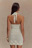 Liyah Floral Hand Crochet Mini Dress Ivory
