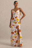 Thames Bright Floral Print Satin Cowl Neck Maxi Dress