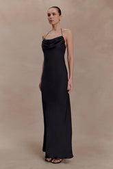 Lydia Cowl Neck Satin Maxi Dress Black