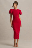 Dakota Red Puff Sleeve Midi Dress