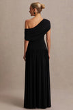 Noah Black Asymmetric Neck Maternity Maxi Dress With Drop Waist