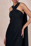 Sloane Black Matte Satin Halter Neck Maxi Dress With Cape