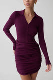 Agness Long Sleeve Button Up Knit Dress Plum