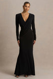 Daphira Black Extreme Plunge Neck Maxi Dress