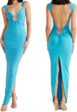 Women Sexy Backless Dress V Neck Sleeveless Open Back Split Maxi Dress Party Cocktail