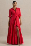 Sydney Red Belted Maxi Shirt Dress
