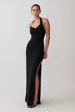 Khanh Slinky Halter Maxi Dress Black