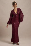 Kaelin Berry Sequin Plunge Neck Maxi Dress