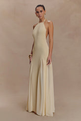 Soleil Knit And Mesh Halter Maxi Dress Cream
