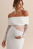 Artemisia White Bardot Neck Maternity Maxi Dress With Lace Detailing