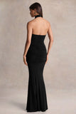 Hyla Black High Neck Maxi Dress With Sash Detail