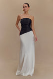 Serena Strapless Taffeta Maxi Dress White Black