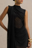 Riad Black Chiffon Mini Dress With Sheer Bodice Two Sleeve Cape