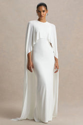 Padma White Draped Maxi Dress With Cape Sleeves